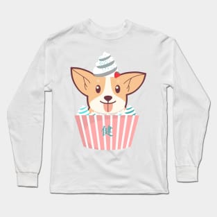 Japanese Corgi cupcake with icing, sprinkles snd strawberry! Long Sleeve T-Shirt